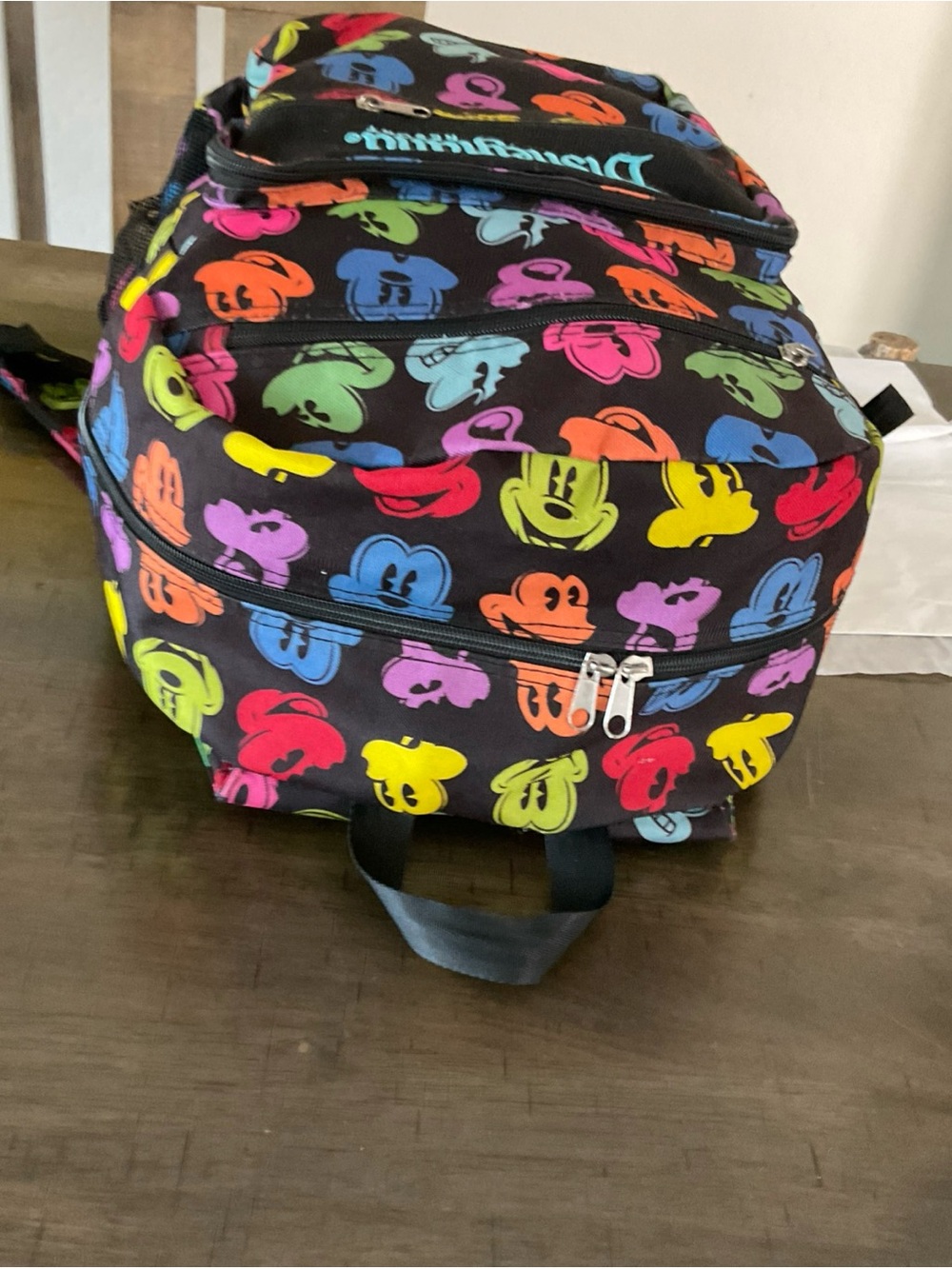 Disneyland Resort Mickey Mouse Faces Backpack Rainbow Embroidered Multicolor Zip - Picture 12 of 12